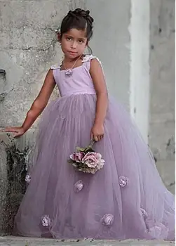 Krásne Batoľa Lavendar Kvetina Dievča Šaty 3D Dievčatá Šaty Sprievod Plášte pre Deti, Svadobné Princezná Šaty