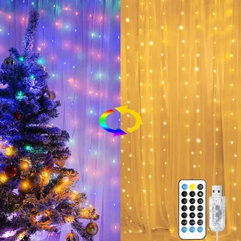 LED Reťazec Svetlá Opony Svetlá Dual Farby USB Garland Svetlá na Vianočné Dekorácie Navidad Okno Dovolenku Vonkajšie