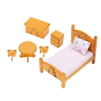 NOVÉ-1/12 Miniatúrny domček pre bábiky s Nábytkom Drevené Medveď Tabuľka Spálne Nábytok Set Simulácia Hračka domček pre bábiky, Dekorácie