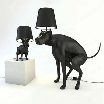 Živica Tkaniny Pokrytie Veľký Pes Jednoduché Umenie LED Poschodí Lampa Obývacia Izba Club Hotel Zvierat Malý Čierny Pes, Stolové Lampy, Obývacia Izba E27