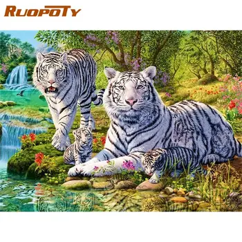 RUOPOTY 40x50cm Maľovanie Podľa Čísel Tiger Digitálne Maľovanie Krajiny Zvierat Na Cavans Frameless DIY obrázky podľa čísla